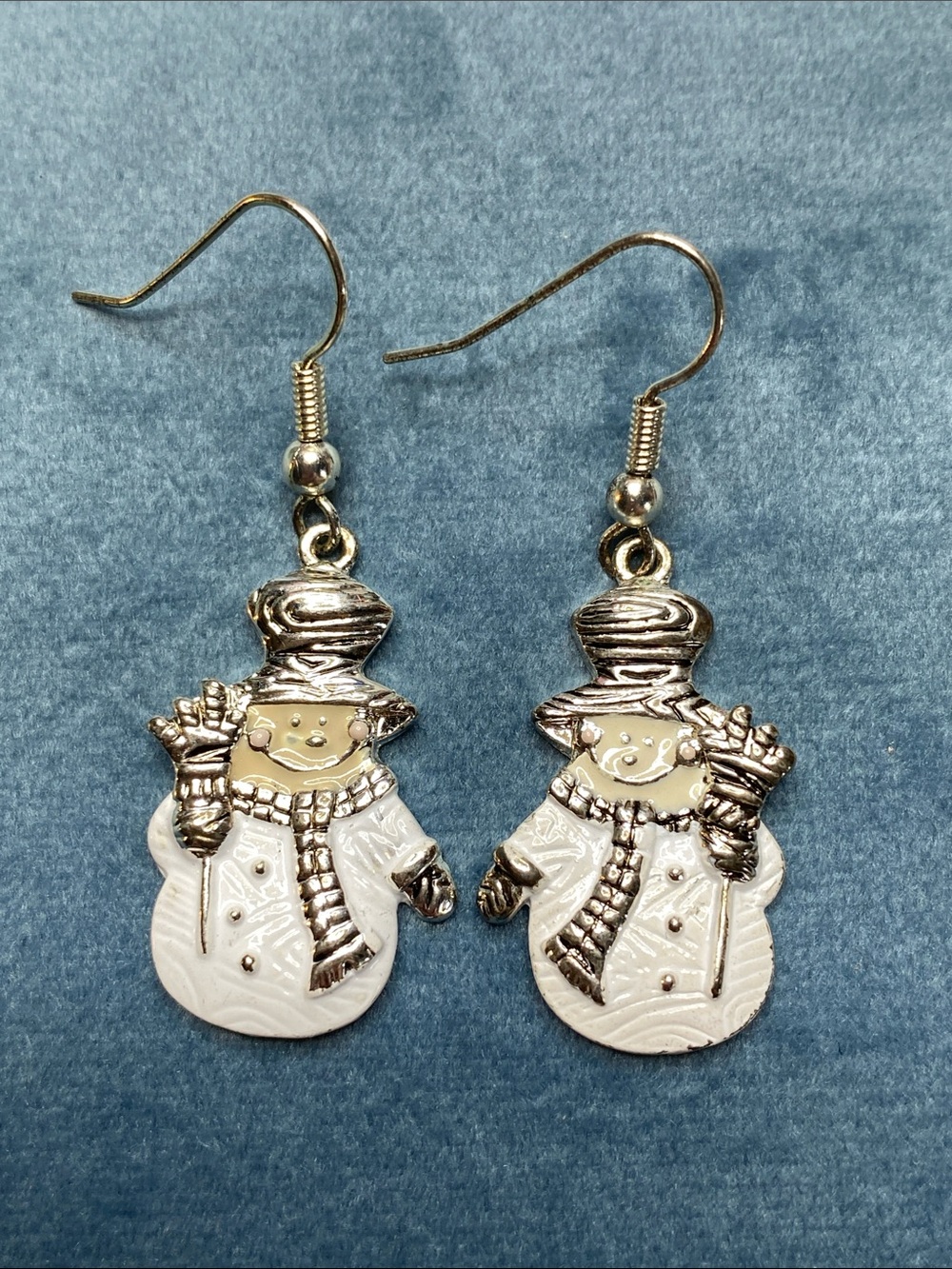 Silver-Tone White Snowman Dangle Earrings - Holiday Women Jewelry